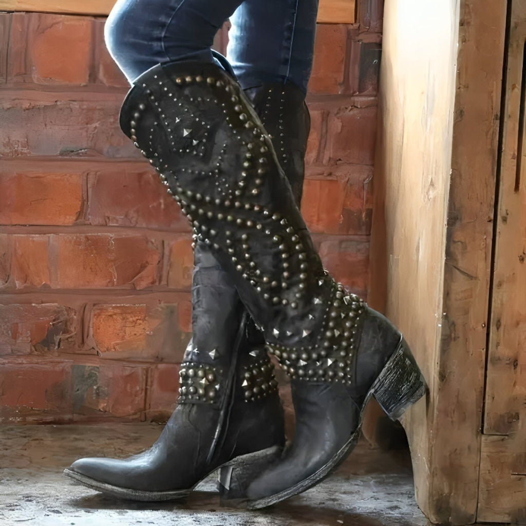 Claudia | Women's Studded Western Knee-High Boots