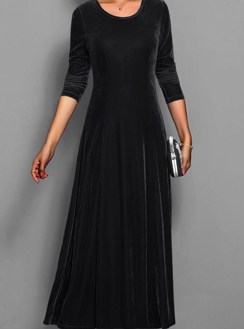 Andrea | Women's Velvet Long Sleeve Maxi Dress